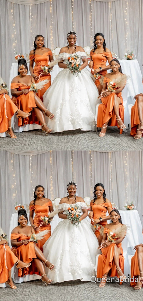 Orange Off Shoulder Sweetheart Mermaid Long Bridesmaid Dresses for Wedding Party, BDS0232