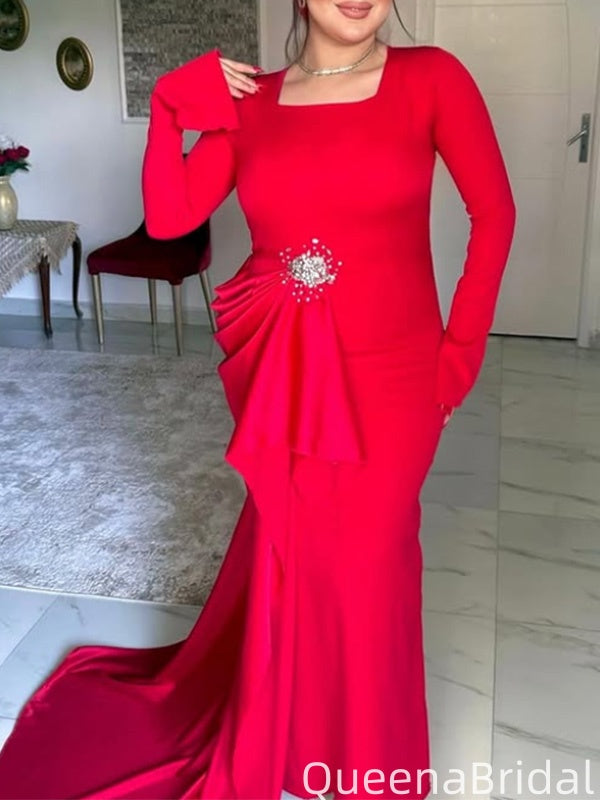 Formal Long Sleeves Square Mermaid Long Prom Dress Ideas, Evening Party Dresses,WGP2089