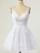 White Appliques V Neck A-line Graduation Party Short Homecoming Dresses, QB0795