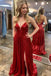 Shiny Red Plunging Lace up Back A-line Party Dress Long Prom Dresses to Impress ,WGP1591