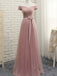 Elegant Blush Pink Off the Shoulder Lace up Back A-line Party Dress Long Prom Dresses to Impress ,WGP1592