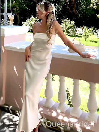 Elegant Light Champagne Mermaid Sleeveless Cheap Simple Evening Prom Dresses,WGP531