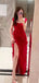 Sexy Red Spaghetti Straps Mermaid Ruffles Side Slit Long Evening Prom Dresses,WGP447
