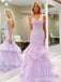 Sexy Strapless Tiered Tulle Lace Appliques Evening Gown Long Prom Dresses ,WGP606