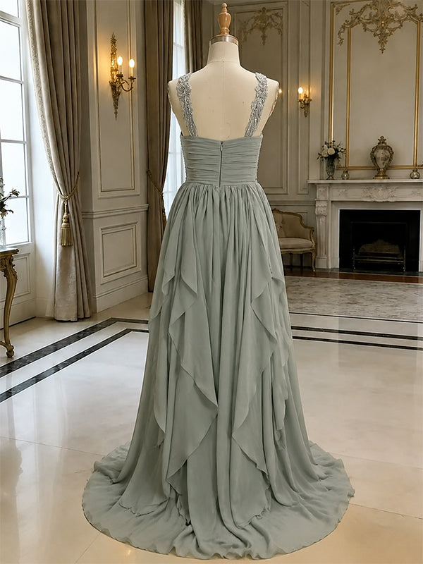 Ivory Beaded A-line Evening Gown Maxi Long Evening Party Prom Dresses ,WGP1148