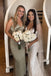Popular Olive Green V-neck Mermaid Bridesmaid Dresses for Wedding Party, BDS0241