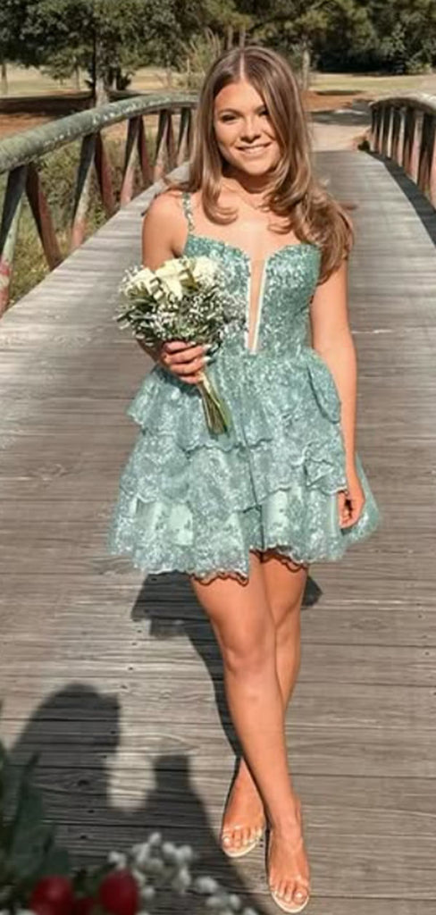 Sparkly Green Spaghetti Straps Homecoming Dress Graduation Party Dress , QB0930