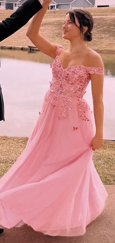 Popular Pink Off-shoulder A-line Long Formal Gown to Impress,WGP1806