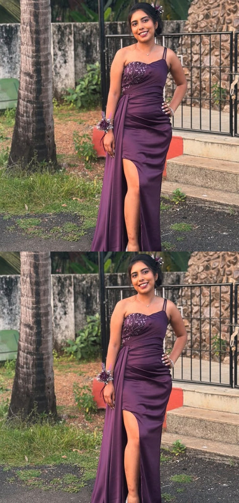 PopularPurple Sweatheart Mermaid One-shoulder Bridesmaid Dresses for Wedding Party, BDS0243