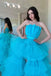 Sky Blue A-line Strapless High Low Long Party Prom Dresses,WGP282