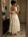Elegant Ivory A-line Tiered Satin Evening Gown with Sleeves, Prom Dress, WGP2296