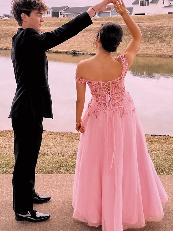 Popular Pink Off-shoulder A-line Long Formal Gown to Impress,WGP1806