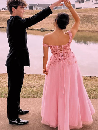 Popular Pink Off-shoulder A-line Long Formal Gown to Impress,WGP1806