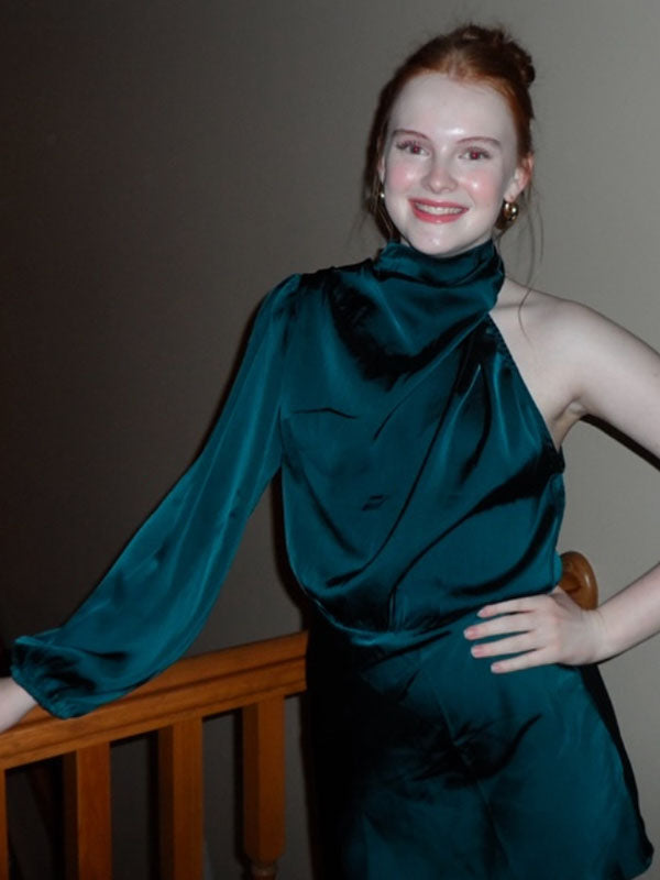 Elegant Green One Sleeve Homecoming Dress Graduation Party Dress , QB0905