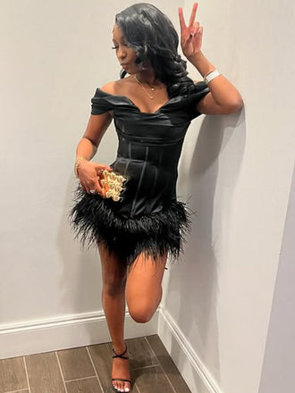 Sexy Black Off-shoulder Homecoming Dress Graduation Party Dress , QB0926