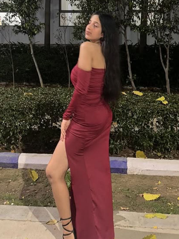 Elegant Red Long Sleeve Mermaid Long Formal Gown to Impress,WGP1785
