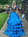 Popular Blue V-neck Slit A-line Long Formal Gown to Impress,WGP1793