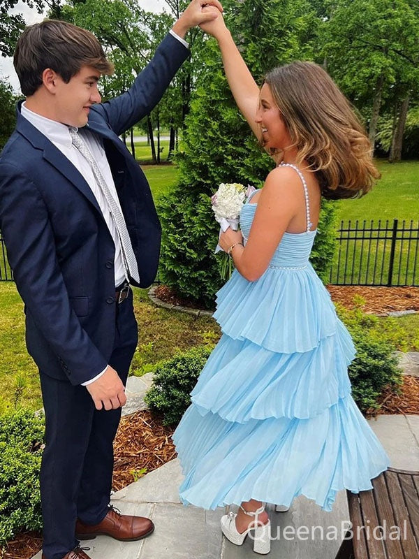 Elegant Blue A-line Spaghetti Straps Long Formal Gown to Impress,WGP1759