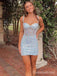 Sparkly Blue Spagehtti Straps Sweetheart Homecoming Dress Graduation Party Dress , QB0943
