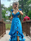 Popular Blue V-neck Slit A-line Long Formal Gown to Impress,WGP1793