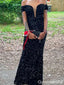Sparkly Black Off-shoulder Mermaid Long Formal Gown to Impress,WGP1902