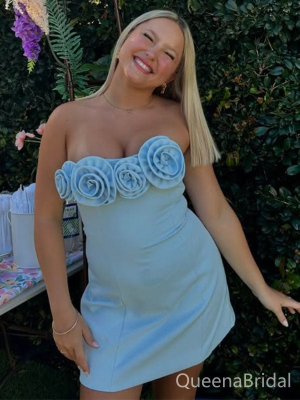 Popular Blue Flower Homecoming Dress Graduation Party Dress , QB0939