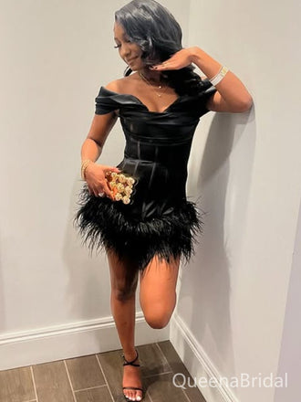 Sexy Black Off-shoulder Homecoming Dress Graduation Party Dress , QB0926