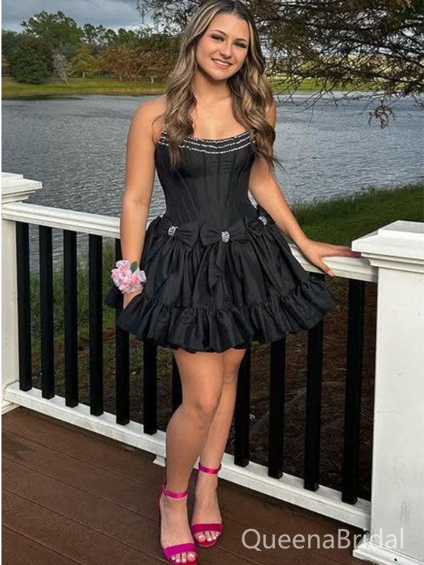 Cute Black Bow Homecoming Dress Graduation Party Dress , QB0941