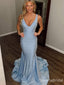 Sparkly Blue V-neck Mermaid Long Formal Gown to Impress,WGP1862