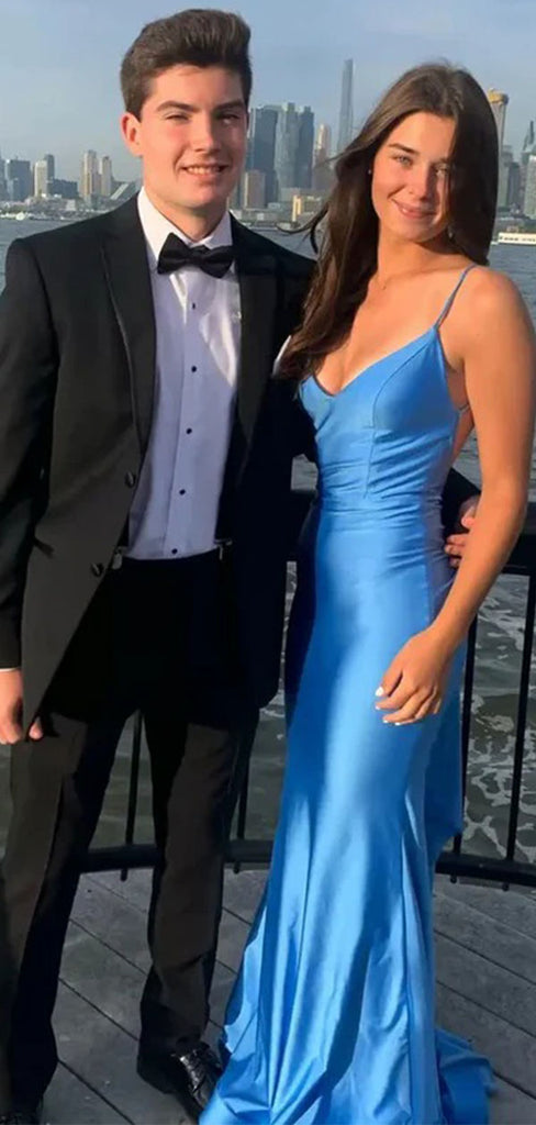 Elegant blue Mermaid V-neck Spaghetti Straps Long Prom Dress to Impress,WGP1735