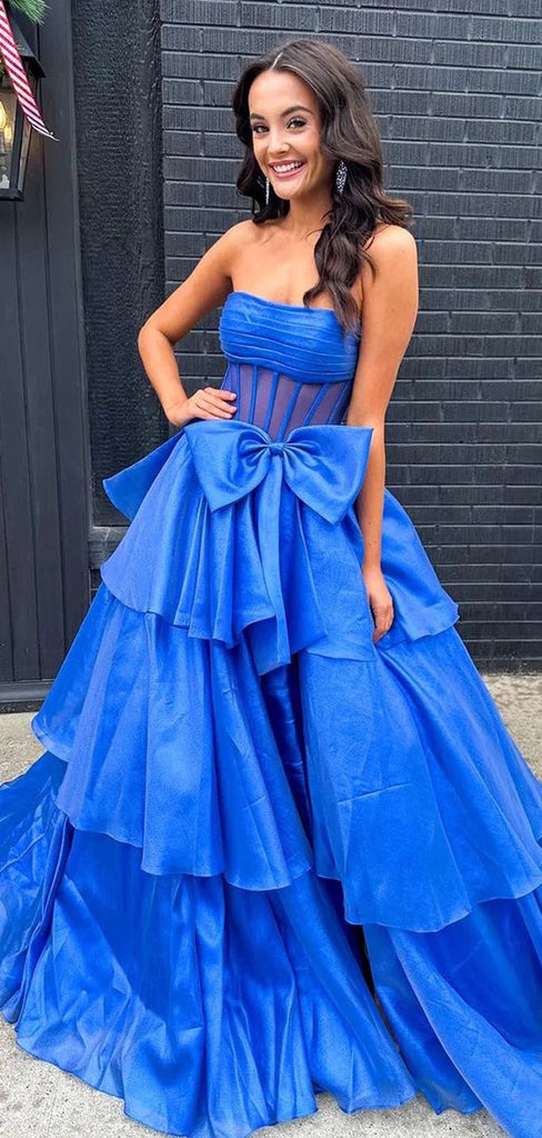 Gorgeous Blue A-line Straught Across Long Formal Gown to Impress,WGP1752