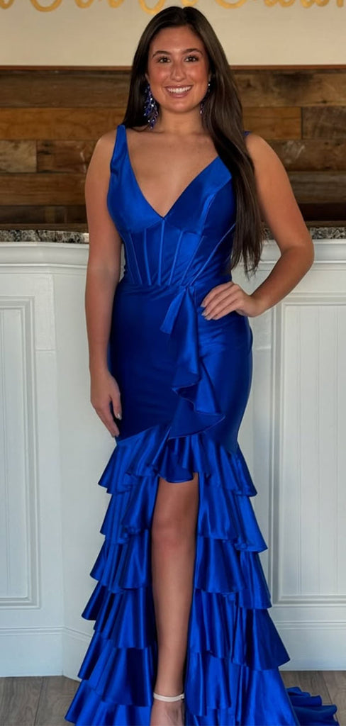 Elegant Blue Mermaid V-neck Long Formal Gown to Impress,WGP1749