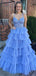 Elegant blue A-line Sweatheart Spaghetti Straps Long Prom Dress to Impress,WGP1734