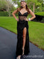 Sexy Black Mermaid Slit V-neck Long Formal Gown to Impress,WGP1923