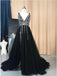 Sexy Black A-line V-neck Maxi Long Party Prom Dresses, Wedding Party Dresses,WGP292
