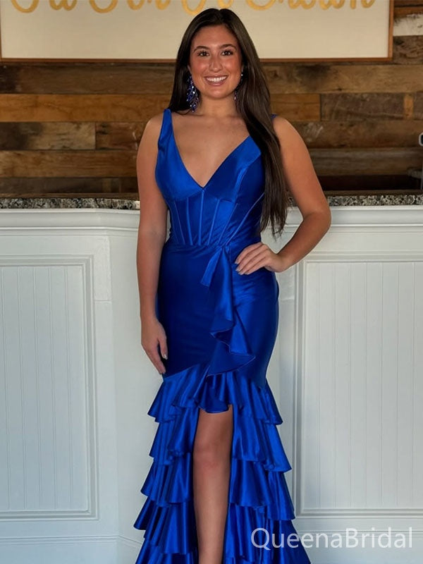Elegant Blue Mermaid V-neck Long Formal Gown to Impress,WGP1749