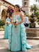 Gorgeous Turquoise Blue Lace Beaded Ruffled Train Strapless Quinceanera Dress, WGP2294