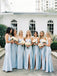 Elegant Blue Square Neck Maxi Bridesmaid Dress with Side Slit for Wedding Party, BDS0251 (Copy)