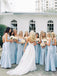 Elegant Blue Square Neck Maxi Bridesmaid Dress with Side Slit for Wedding Party, BDS0251 (Copy)