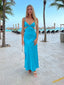 Unique Blue Cut Out Maxi Satin Evening Gown, Prom Dress, WGP2295