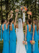 Elegant Blue Strapless Maxi Bridesmaid Dress for Wedding Party, BDS0250