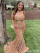 Elegant Brown Mermaid Spaghetti Straps V-neck Long Formal Gown to Impress,WGP1756