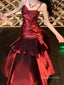 Elegant Burgundy Spaghetti Straps Ruffles Long Prom Dress to Impress, WGP2269