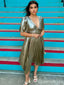 Elegant Champagne A-line V-neck Long Formal Gown to Impress,WGP1822