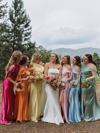 Muti-Color One Shoulder Satin Maxi Bridesmaid Dress for Wedding Party, BDS0254