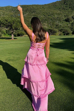 Popular Pink A-line Spaghetti Straps Long Formal Gown to Impress,WGP1843