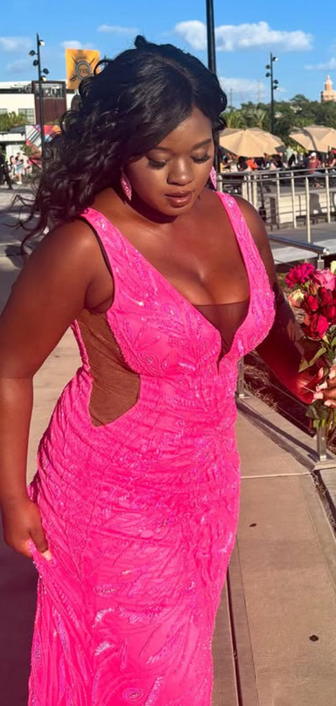 Sexy Pink Mermaid V-neck Long Formal Gown to Impress,WGP1838