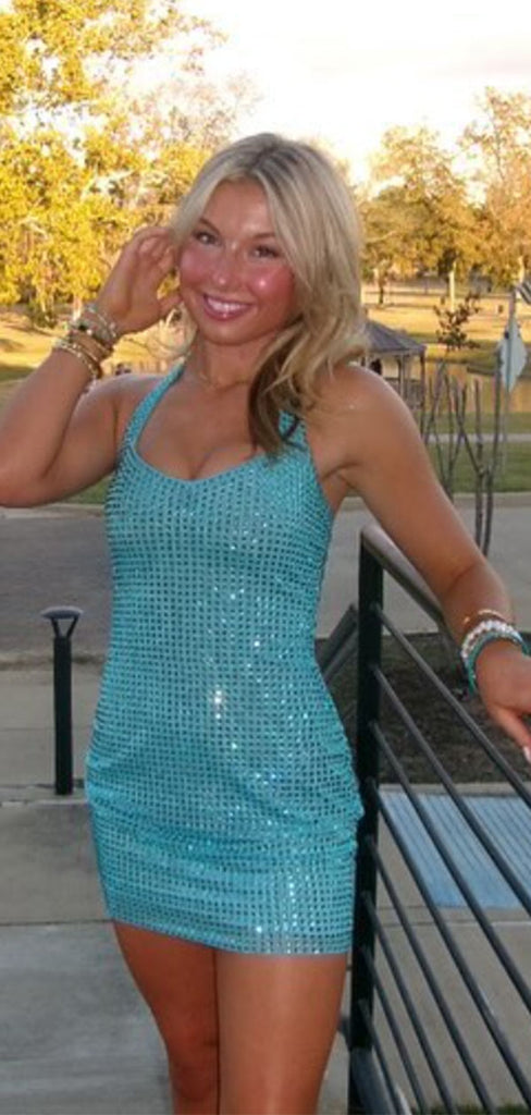 Sparkly Blue Spaghetti Straps Homecoming Dress Graduation Party Dress , QB0936
