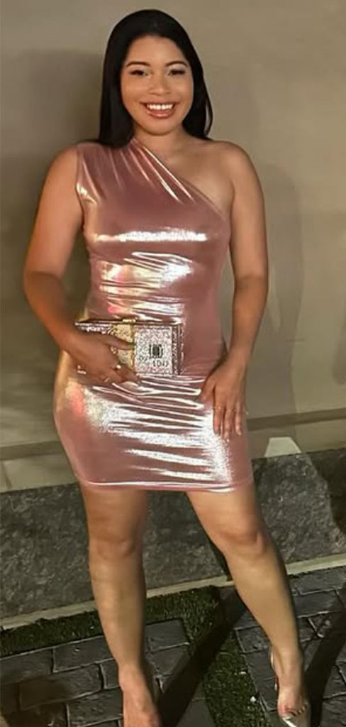 Sexy Pink One-shoulder Homecoming Dress Graduation Party Dress , QB0938