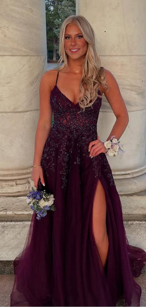 Sexy Purple Spaghetti Straps Long Formal Gown to Impress,WGP1873